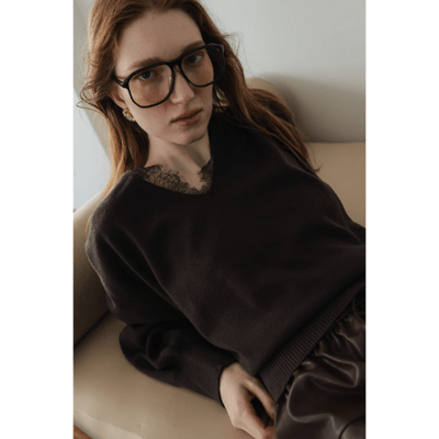 【 tento 】Lace-Trim V-Neck Knit Sweater｜蕾絲V領針織毛衣4