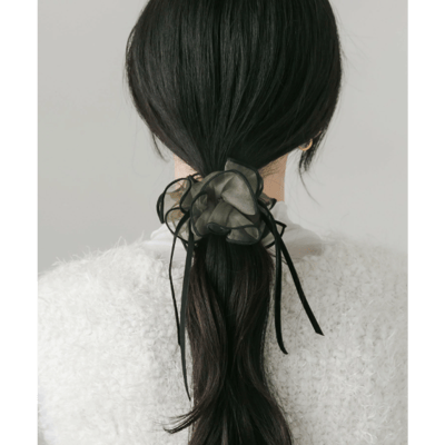 【日本DISCOAT】絲絨緞帶 x 透膚歐根紗 馬尾扣1