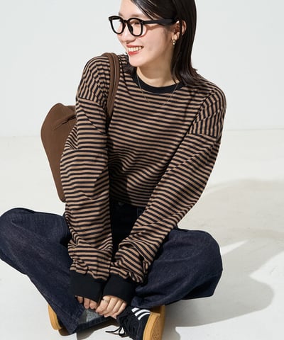 【 FREAK'S STORE 】撞色細條紋 Oversize 長袖T恤13