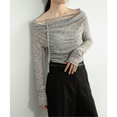 【 on:nue 】大人系透視點點露肩上衣1