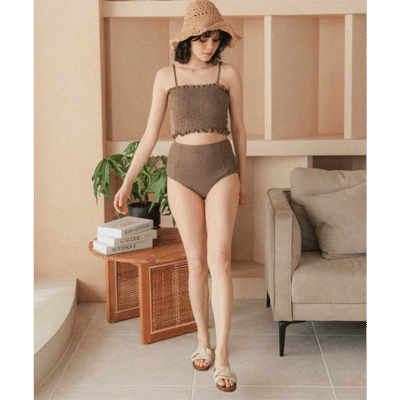 【 titivate 】日系透膚長版前開比基尼兩件式泳裝18