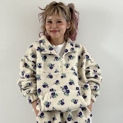 【 思夢樂 x Anano by CutieBeauty 】聯名 復古花卉毛絨半拉鍊 Anorak 上衣  8/9 收單截止1