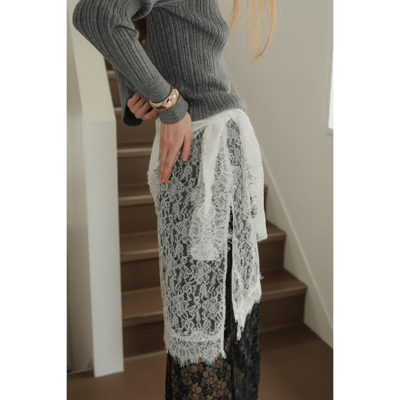 【 tento 】Lace Layered Skirt｜緞面蕾絲拼接長裙2