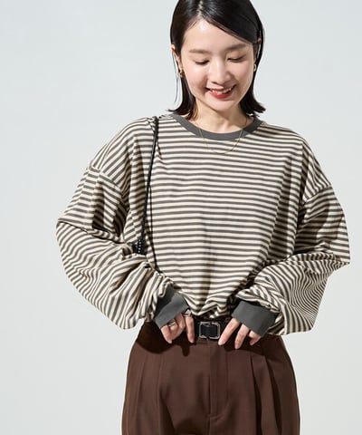 【 FREAK'S STORE 】撞色細條紋 Oversize 長袖T恤14