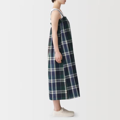【 日本MUJI 】Madras Check 格紋吊帶褲3