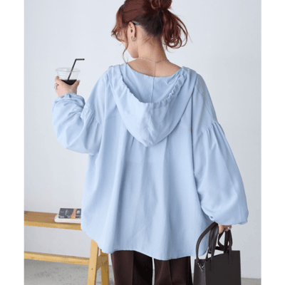 【 BONLECILL 】【97%抗UV】Solvere 輕盈透膚抓皺連帽防曬襯衫外套 (微透感、涼感涼しげ)2