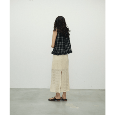 【 Lutim by u 】棉質格紋荷葉邊下擺上衣7