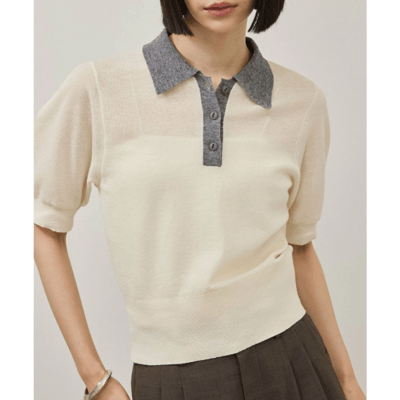 【 sellADAM ET ROPE' FEMME 】【定番】苧麻針織 POLO 衫5