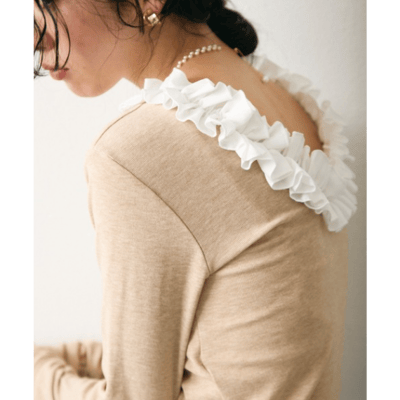 【 Lutim by u 】附罩杯荷葉邊露肩羅紋上衣2