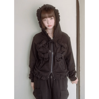 【Tie.Me 】ribbonful zip hoodie｜滿滿蝴蝶結拉鍊連帽外套2