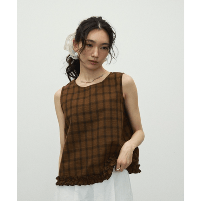 【 Lutim by u 】棉質格紋荷葉邊下擺上衣1