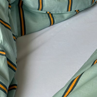 【 ART OF BLACK 】薄荷橘交織．質感粗細條紋床包被套組9