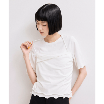 【 ADAM ET ROPE' FEMME 】WEB限定．日系時髦層次感假兩件平口疊穿上衣1