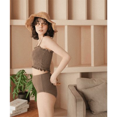 【 titivate 】日系透膚長版前開比基尼兩件式泳裝19