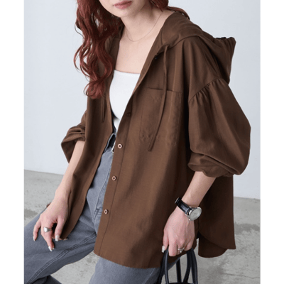 【 BONLECILL 】【97%抗UV】Solvere 輕盈透膚抓皺連帽防曬襯衫外套 (微透感、涼感涼しげ)5