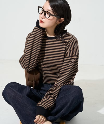 【 FREAK'S STORE 】撞色細條紋 Oversize 長袖T恤3