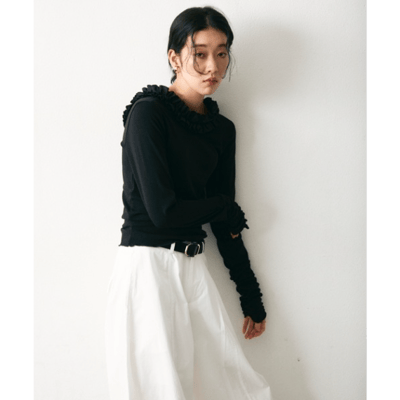 【 Lutim by u 】附罩杯荷葉邊露肩羅紋上衣9