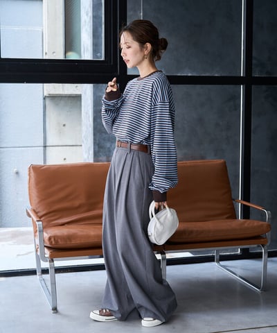 【 FREAK'S STORE 】撞色細條紋 Oversize 長袖T恤11