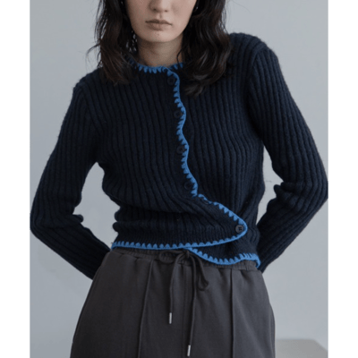 【日本VACANCY】撞色縫線針織開襟衫2