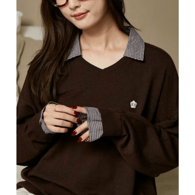 【 MARY QUANT × PUBLUX 】別注格紋襯衫假兩件 Polo 針織上衣2