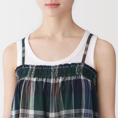 【 日本MUJI 】Madras Check 格紋吊帶褲4