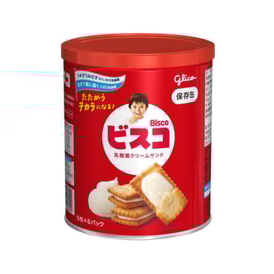 【防災食品】固力果 Glico 乳酸菌夾心餅乾保存罐 30枚 5年長期保存1