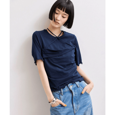 【 ADAM ET ROPE' FEMME 】WEB限定．日系時髦層次感假兩件平口疊穿上衣5