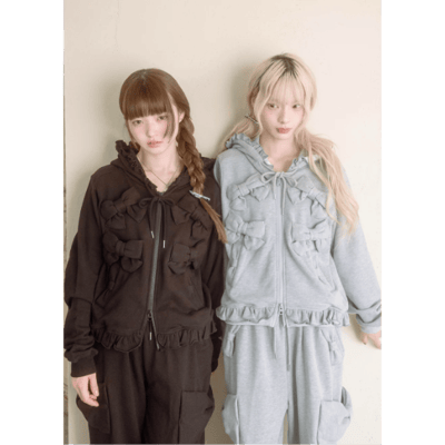 【Tie.Me 】ribbonful zip hoodie｜滿滿蝴蝶結拉鍊連帽外套1