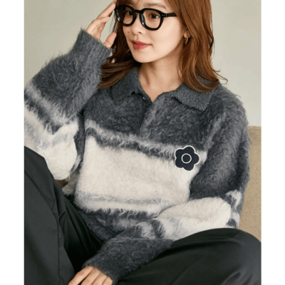【 MARY QUANT × PUBLUX 】別注毛絨條紋 Polo 針織上衣6