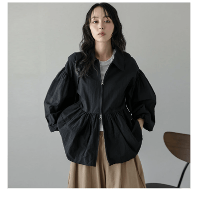 【日本 AMELY】ペプラム泡泡袖輕外套 雙拉鍊設計 女性化寬版剪裁8
