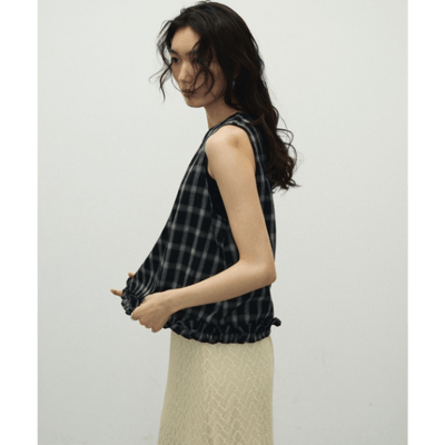 【 Lutim by u 】棉質格紋荷葉邊下擺上衣8