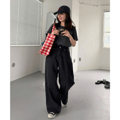 【 CHERI 】波浪腰頭寬版牛仔褲4