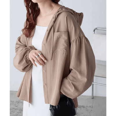 【 BONLECILL 】【97%抗UV】Solvere 輕盈透膚抓皺連帽防曬襯衫外套 (微透感、涼感涼しげ)4