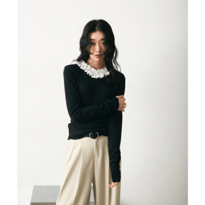 【 Lutim by u 】附罩杯荷葉邊露肩羅紋上衣5