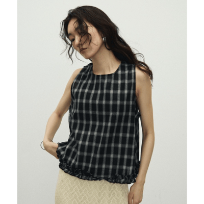 【 Lutim by u 】棉質格紋荷葉邊下擺上衣6