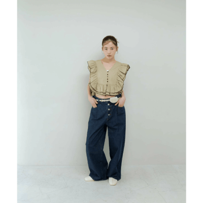 【日本 KBF】2WAY 雙色荷葉邊無袖上衣10