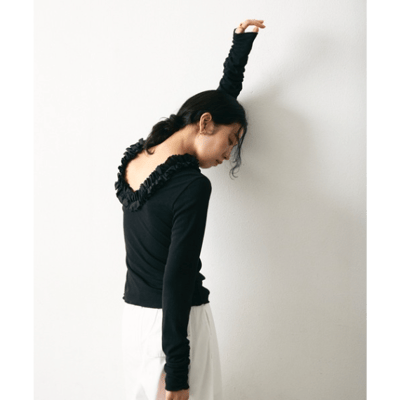 【 Lutim by u 】附罩杯荷葉邊露肩羅紋上衣8