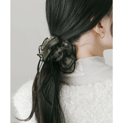 【日本DISCOAT】絲絨緞帶 x 透膚歐根紗 馬尾扣2