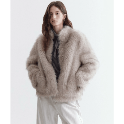 【 chuclla 】立領 Eco Fur 短版毛絨外套2