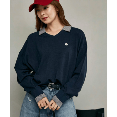 【 MARY QUANT × PUBLUX 】別注格紋襯衫假兩件 Polo 針織上衣1