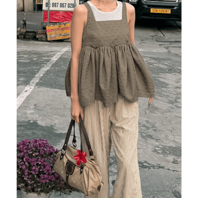 【 titivate 】日系大人感．方領蓬鬆下擺細肩帶背心17