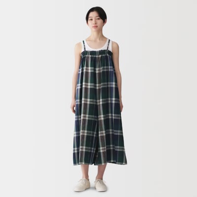 【 日本MUJI 】Madras Check 格紋吊帶褲1