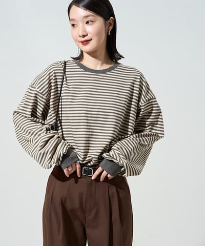 【 FREAK'S STORE 】撞色細條紋 Oversize 長袖T恤8