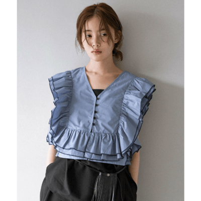 【日本 KBF】2WAY 雙色荷葉邊無袖上衣1