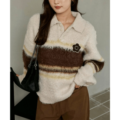 【 MARY QUANT × PUBLUX 】別注毛絨條紋 Polo 針織上衣4
