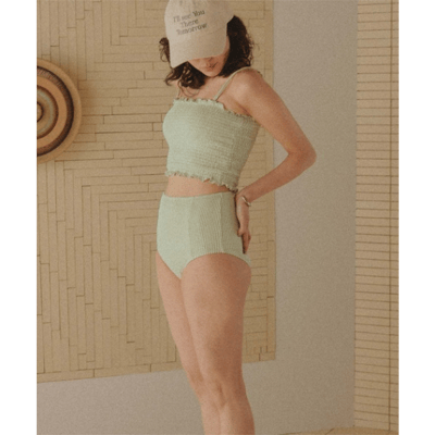 【 titivate 】日系透膚長版前開比基尼兩件式泳裝11