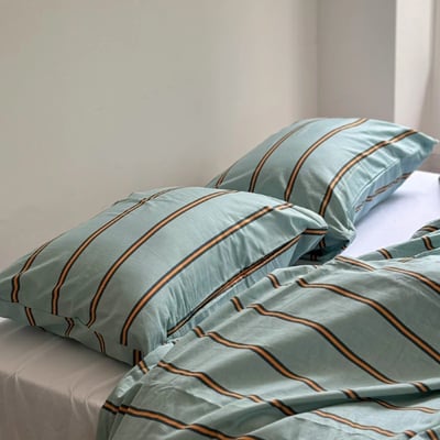 【 ART OF BLACK 】薄荷橘交織．質感粗細條紋床包被套組7