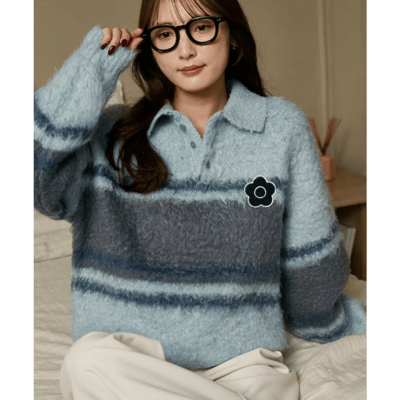 【 MARY QUANT × PUBLUX 】別注毛絨條紋 Polo 針織上衣12