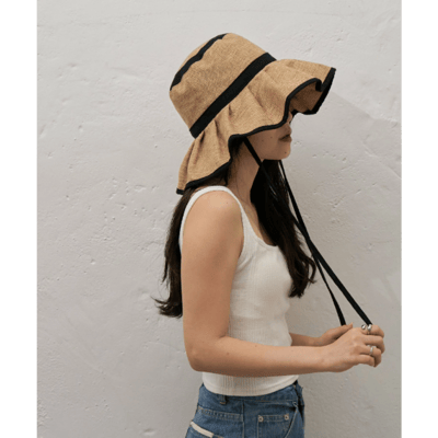 【 CIAOPANIC TYPY 】抗 UV 可摺疊黃麻荷葉邊遮陽帽3