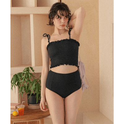 【 titivate 】日系透膚長版前開比基尼兩件式泳裝1